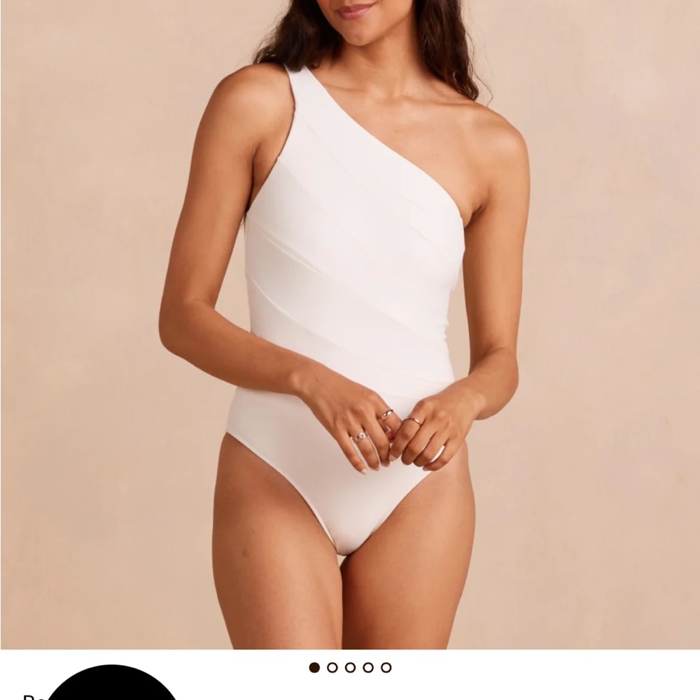 Summersalt White One-Shoulder One Piece Swimsuit with coverup and sandals